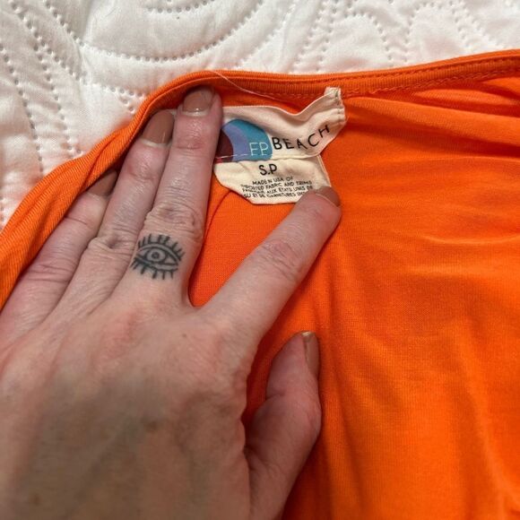 Free People Small Beach Orange Khana Crew Neck Sleeve Tunic Top Mini Dress - Picture 9 of 11